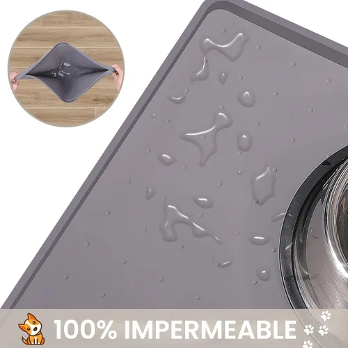 Miniatura 4 de MateeyLife Tapete de Silicona para Comida de Gatos y Perros para Pisos Impermeable, Tapetes Antideslizantes para Tazones de Perros para Comida y Gris