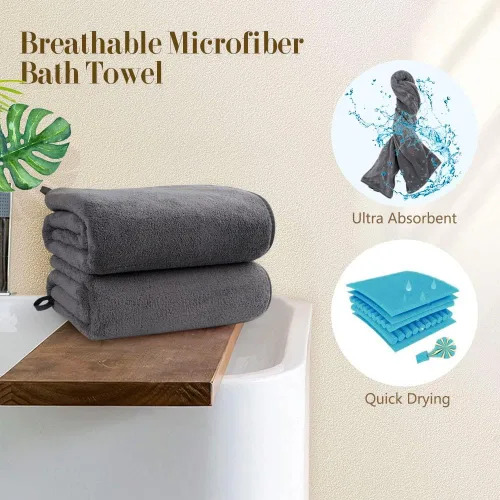 Miniatura 6 de Orighty Paquete de 2 toallas de baño (27 x 54 pulgadas), tacto suave, altamente absorbente, microfibra de secado rápido para cuerpo, deportes, yoga