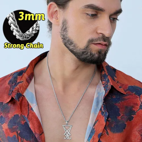 Miniatura 2 de FaithHeart Leviathan - Collar de cruz de azufre satánico, chapado en oro, joyería de acero inoxidable para la iglesia de Satanás, símbolo alquímico