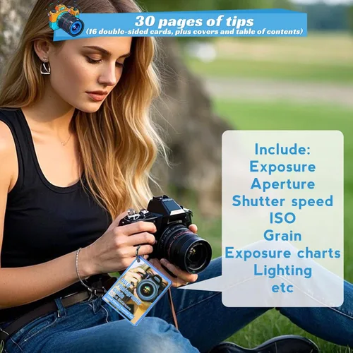 Miniatura 2 de OCQOTAT Hoja de trucos de fotografía para cámaras DSLR, accesorios para Canon Nikon Sony, tarjetas de referencia rápida, libro de fotógrafos