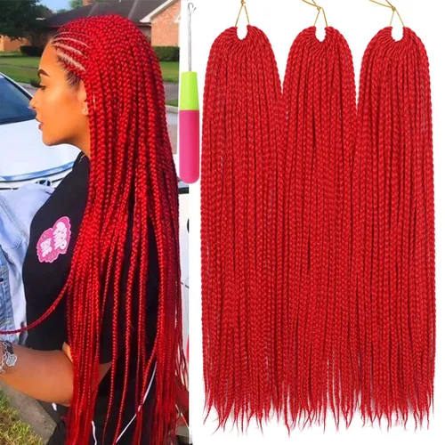 Miniatura 31 de Extensiones de cabello trenzado tipo box de 24 pulgadas, hechas a mano, para mujeres y niñas, extensiones de cabello trenzado, 24#, 3 paquetes, 22