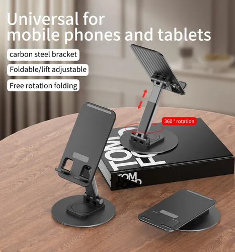 Miniatura 2 de Soporte giratorio para teléfono móvil de 360°, base de soporte plegable para teléfono de escritorio totalmente ajustable, soporte plegable