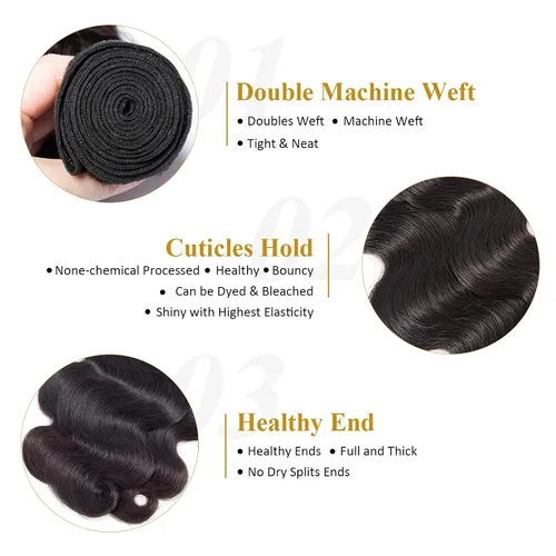 Miniatura 3 de Paquetes de cabello humano de 10, 12, 14 pulgadas, paquetes de cabello humano, 3 paquetes de cabello humano virgen brasileño 12A, paquetes de ondas