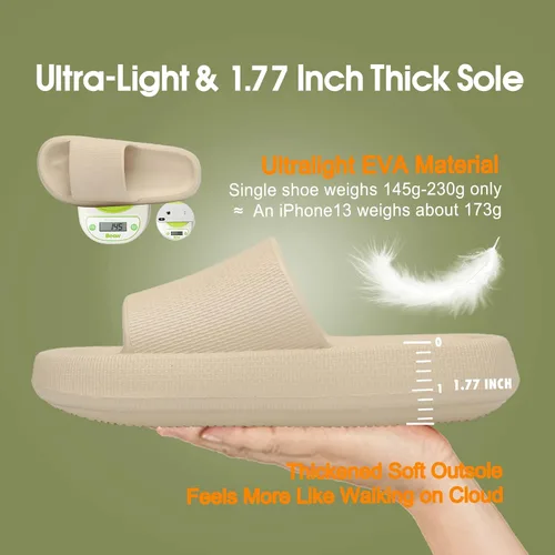 Miniatura 4 de EQUICK Pantuflas de almohada Cloud Slides para mujeres y hombres, pantuflas de ducha y de baño, ultrasuaves, suela gruesa acolchada