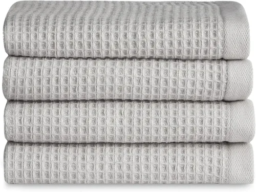 Miniatura 14 de Cozy Earth Toallas de baño de punto gofre, 60% algodón, 40% viscosa de bambú, 40 x 65 pulgadas, rizo suave y absorbente, reversible, patrón de punto