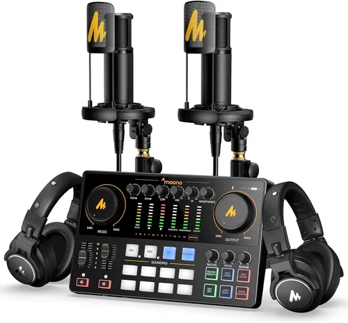 Miniatura 11 de MAONO Paquete de equipos de podcast: mezclador de interfaz de audio con entrada XLR dual para transmisión de podcasts - MaonoCaster E2 Gen2