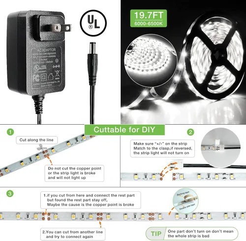 Miniatura 5 de RAYZEEK Kit de tiras de luces LED inalámbricas activadas por movimiento, regulables de 19.7 pies y adaptador con certificación UL, interruptor