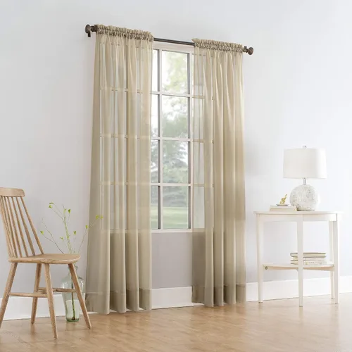 Comfy Deal 2 paneles de cortina de gasa transparente para ventana con costuras hermosas y elegantes (beige)