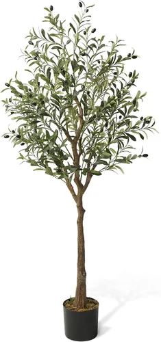 CAPHAUS Árbol de olivo artificial de 5 pies y 60 pulgadas, planta sintética en maceta, rama de olivo sintético y fruta, árbol topiario falso en