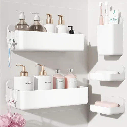 Miniatura 36 de Nieifi Estante adhesivo de pared, estantes de ducha, organizador de ducha para organización de baño (A-transparente, 2 piezas)