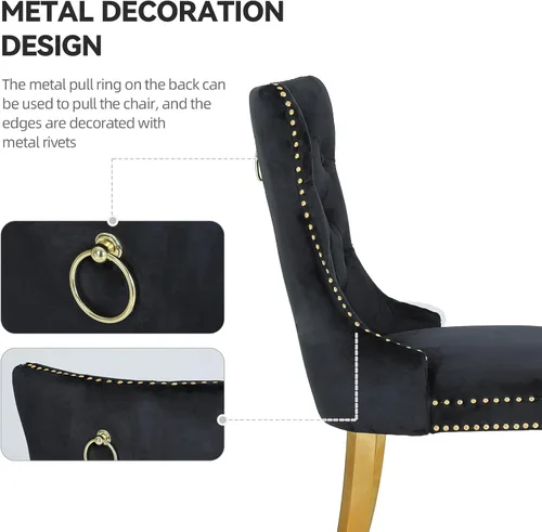 Miniatura 4 de Juego de 2 sillas de comedor de terciopelo, sillas de comedor modernas de lujo con patas de acero inoxidable doradas, sillas decorativas de cocina