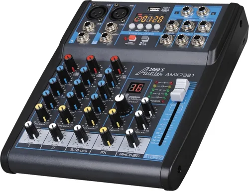 Audio2000'S AMX7303- Mezclador de audio profesional de cuatro canales con procesador USB y DSP