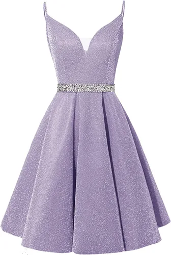 Vestidos de Satén para Graduación 2025 con Tirantes Espagueti, Vestidos Cortos de Baile con Cuello en V con Cuentas, Vestidos Formales de Noche para