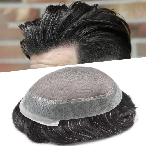 Miniatura 95 de Tupé para hombres, piezas de cabello humano real, sistema de unidades de cabello natural, línea capilar natural, pieza de repuesto para hombres
