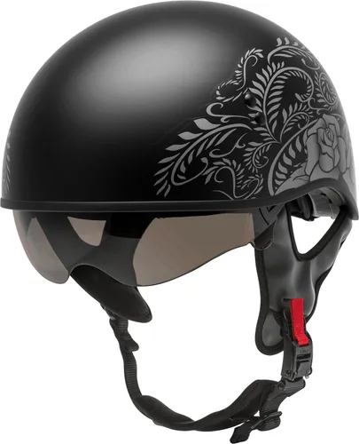 Miniatura 6 de GMAX HH-65 Naked Motorcycle Street Half Casco (rosa mate negro/plata, L)