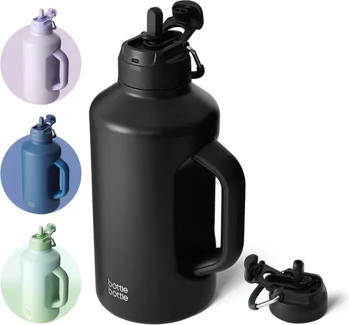 Miniatura 12 de BOTTLE BOTTLE Botella de agua aislada de 64 onzas con popote y tapa de doble uso, botella de agua de acero inoxidable con asa, jarra aislada al