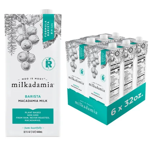 Milkadamia Barista Leche de Macadamia, Excelente Fuente de Calcio, a Base de Plantas, Kosher, Sin Gluten y Sin OMG, 32 Onzas Líquidas (Paquete de 6)