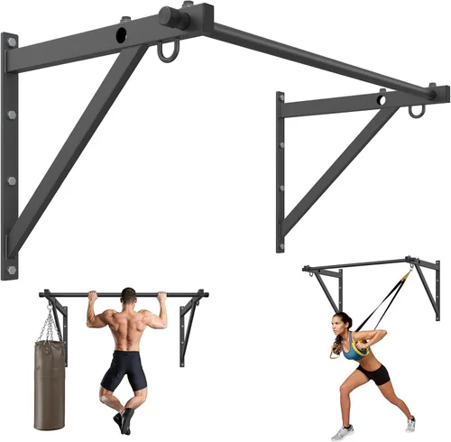 Jusgym Wall Mounted Pull Up Bar, 51"/45" Chin Up Bar with 500LBS Capacity, Strength Training Pull-Up Bars |Joist Mounted |Reinforced Thick Metal