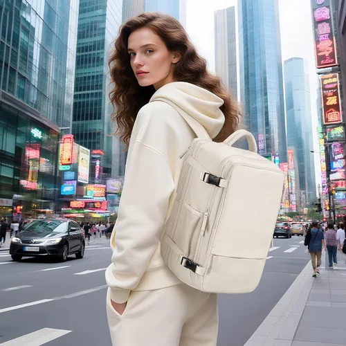 Miniatura 2 de Hanples Mochila de viaje para mujeres y hombres, mochila grande para artículos personales, mochila para laptop aprobada por la TSA Flight, Beige