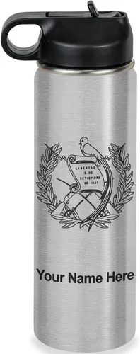 Miniatura 47 de LaserGram Botella de agua personalizada, bandera de Guatemala, acero inoxidable de doble pared aislada al vacío con popote superior, regalo grabado