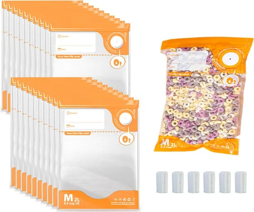Bolsas Sous Vide Reutilizables, Bolsa Selladora al Vacío para Alimentos Sin BPA, Bolsa con Cremallera al Vacío, 20 bolsas de almacenamiento de