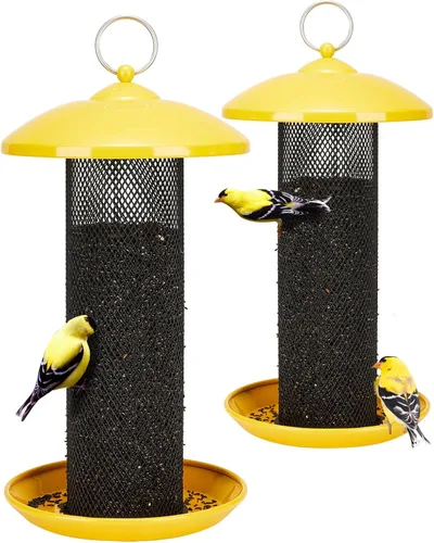 Miniatura 8 de Comederos para pinzones de Kingsyard para exteriores colgantes, comedero de pájaros de tubo de malla metálica para semillas de nyjer/cardo, 2.5 Gris