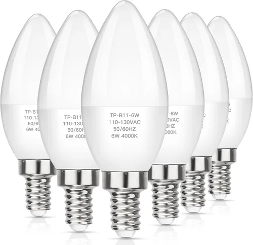 Miniatura 11 de MAXvolador Bombillas LED E12 para candelabro equivalente a 60 W, base de vela B11 de 6 W, bombilla de araña de 600 lúmenes, blanco natural 3500 K