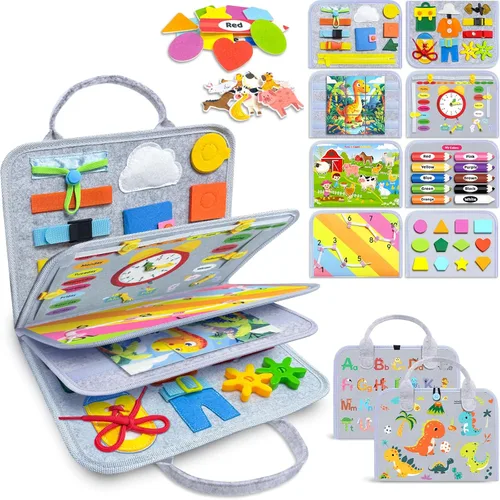 Miniatura 8 de Gojmzo Juguetes Montessori de tablero ocupado para niños pequeños, regalos de cumpleaños, libro ocupado, juguetes sensoriales para niños pequeños