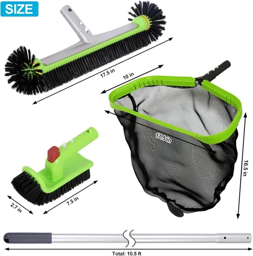 Miniatura 2 de Kit de limpieza de piscina de lujo que incluye red profesional para desnatar hojas, cabezal de cepillo de piscina de 17.5 pulgadas, cepillo