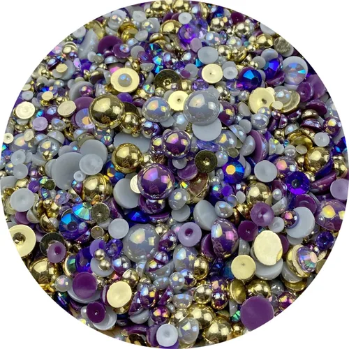 Miniatura 27 de Mezcla de perlas planas y diamantes de imitación, 2.16 oz de diamantes de imitación de resina semiredondas para manualidades, 0.116 in - 0.394 in