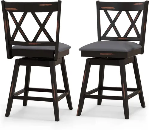 COSTWAY Juego de 2 Taburetes de Bar para Isla de Cocina, Silla de Altura de Mostrador de 25 Pulgadas con Respaldo Ergonómico, Reposapiés, Superficie