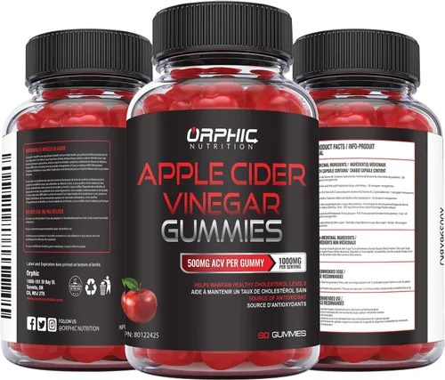 Miniatura 7 de ORPHIC NUTRITION Gomitas de vinagre de sidra de manzana de 1000 mg - ACV sin filtrar con vitamina B12, remolacha y granada (60 piezas)