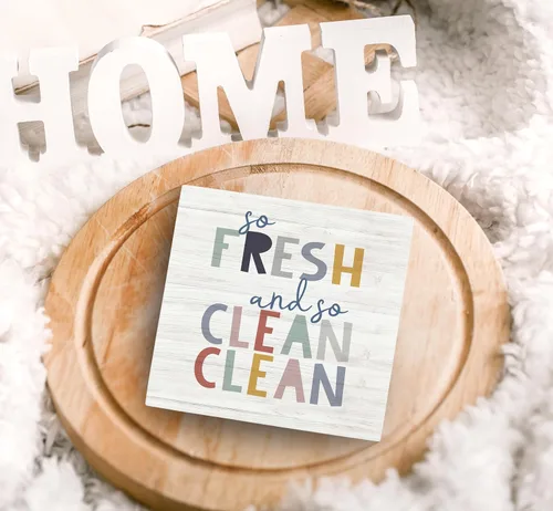 Miniatura 5 de SRADMO Letrero de madera con texto en inglés «So Fresh So Clean» para niños, decoración de escritorio con texto en inglés «So Fresh So Clean»