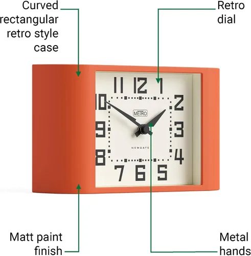 Miniatura 5 de NEWGATE® Mini reloj de escritorio Metro Reloj de repisa retro Negro Estilo de mediados de siglo para escritorio, mesa, estante o mesita