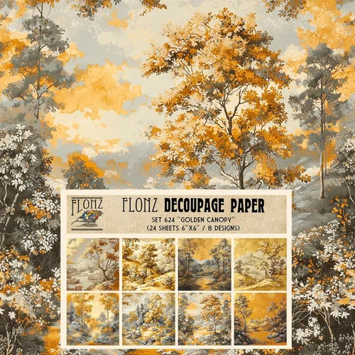 Miniatura 4 de Decoupage - Paquete de papel (24 hojas de 6 x 6 pulgadas), místico bosque nevado ~ árboles estilizados en colores profundos de invierno, cielos