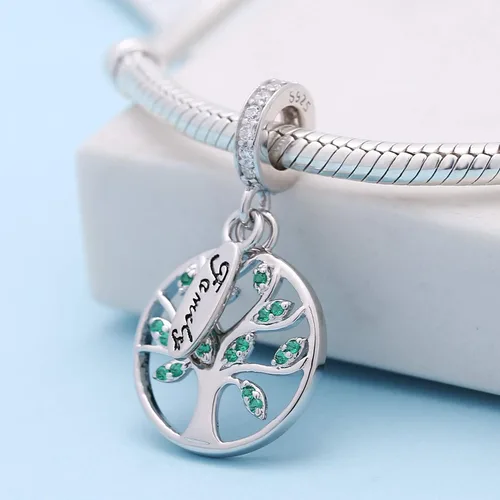 Miniatura 2 de SOUKISS Abalorio de plata de ley 925 con diseño de árbol de la vida familiar para pulsera europea