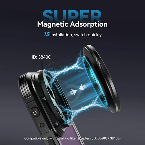 Miniatura 4 de SmallRig Filtro ND Variable Magnético de 52 mm ND2-ND32 (1-5 Paradas) Sin X Cross HD Vidrio Óptico Resistente al Agua y a los Arañazos Ajustable