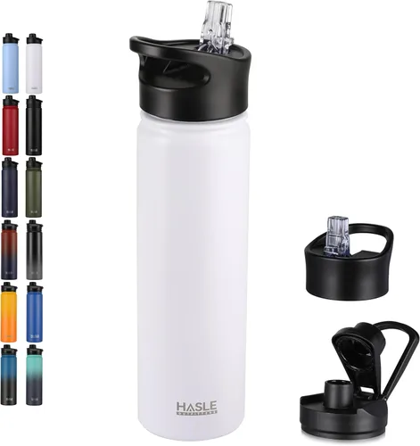 Miniatura 43 de HASLE OUTFITTERS Botella de agua aislada de 22 onzas, botella de agua de acero inoxidable de doble pared, boca ancha con tapa de popote y tapa