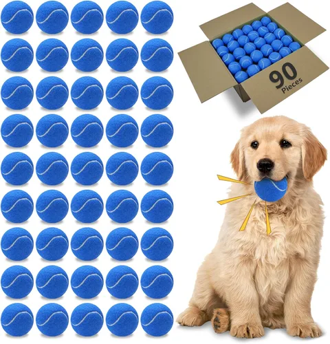 Magicorange Pelotas de tenis para perros, paquete de 90 pelotas de 6.35 cm con sonido para ejercicio de búsqueda, pelota de goma natural para