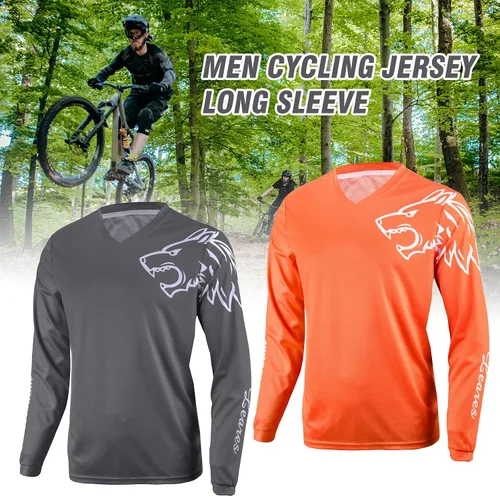 Miniatura 5 de Camisetas de ciclismo de montaña para hombre, manga larga, MTB Off-Road Motocross Jersey de secado rápido y absorbe la humedad