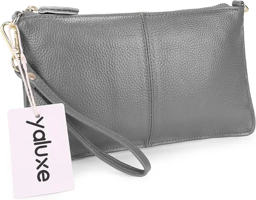 Miniatura 4 de YALUXE Clutch Wristlet - Cartera de piel auténtica con bloqueo RFID y cadena de hombro