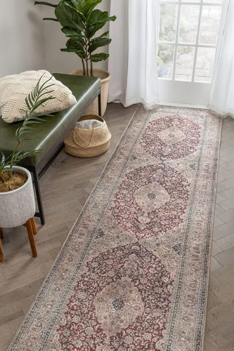 Miniatura 29 de Amesti - Alfombra tejida a máquina, lavable, diseño contemporáneo abstracto envejecido, estilo persa