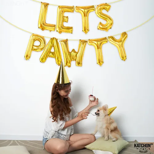 Miniatura 6 de KatchOn, Globos Lets Pawty Dorados - 16 Pulgadas Pancarta Lets Pawty Globos de Cumpleaños de Perro para Decoraciones de Cumpleaños Pancarta