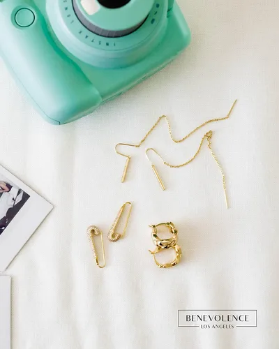 Miniatura 4 de Aretes de cadena de oro de 14 quilates para mujer, aretes de rosca de oro para mujer, aretes de doble perforación, aretes de hilo Aretes colgantes