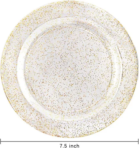 Miniatura 7 de Liacere 100 platos de plástico dorados, platos desechables de purpurina dorada para aperitivos, platos de ensalada/postre de plástico de alta