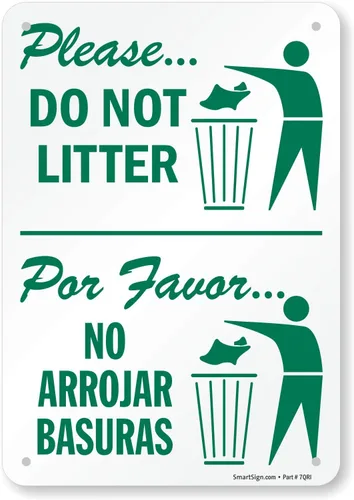 RecycleReminders - Letrero bilingüe con símbolo "Please - Do Not Litter, Por Favor - No Arrojar Basuras", impreso digitalmente, plástico de 55 mil,
