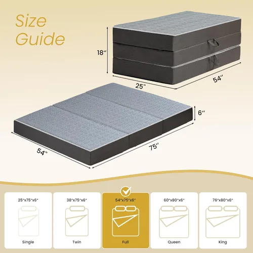 Miniatura 3 de Colchón triple plegable tamaño matrimonial – Colchón plegable de espuma viscoelástica de doble capa de 6 pulgadas, sofá cama futón portátil