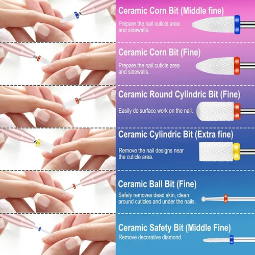 Miniatura 3 de Juego de 25 brocas de uñas con soporte de diamantes de imitación, 3/32 pulgadas de carburo de diamante de cerámica, removedor de cutículas, broca