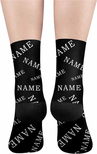 Miniatura 3 de Artsadd Calcetines personalizados con texto y foto de nombre Tu texto en color sólido Negro Personalizado Divertido Crew Sock Regalos