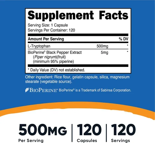 Miniatura 2 de Nutricost L-triptófano 500 mg, 120 cápsulas (2 botellas)